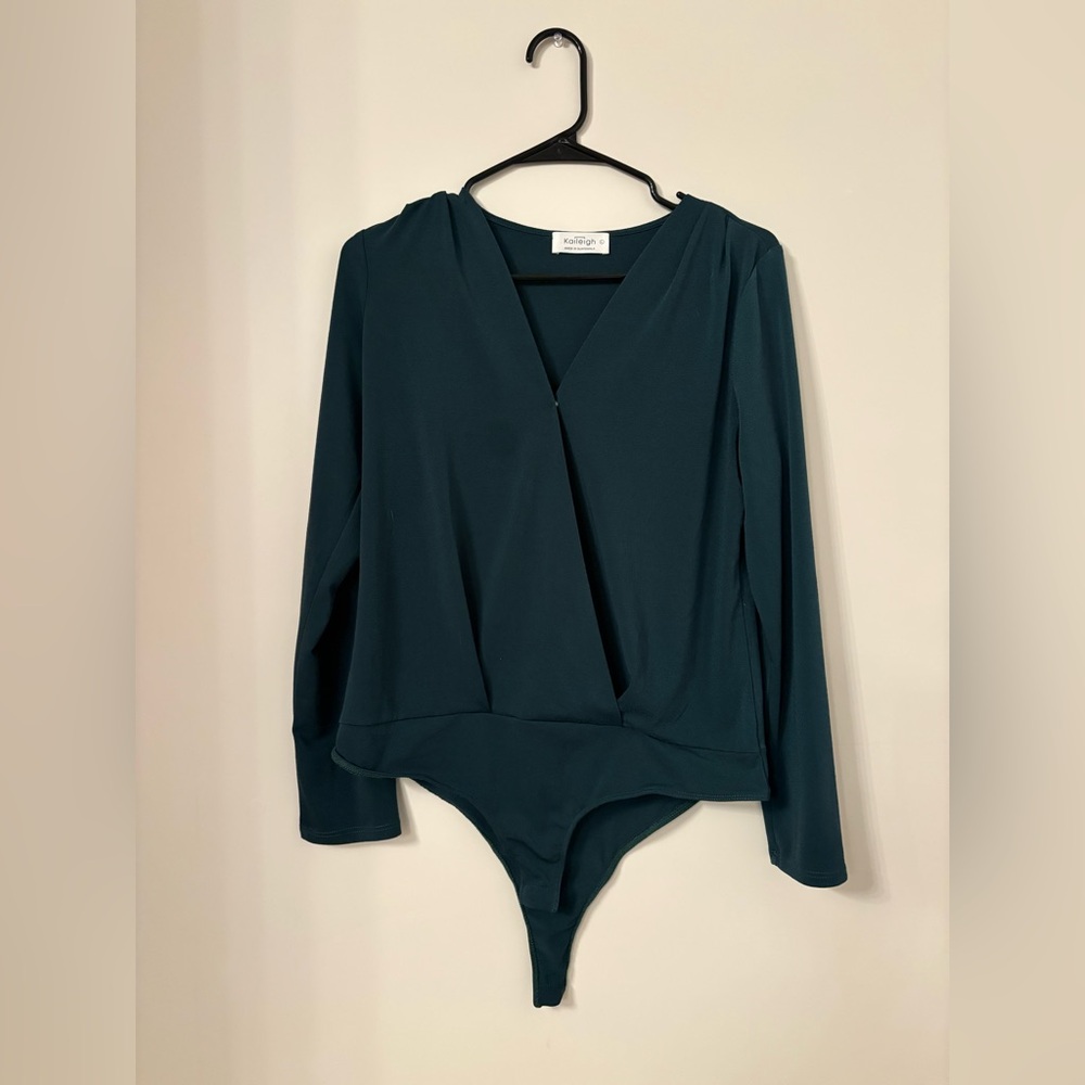 Kaileigh Teal V-Neck Bodysuit